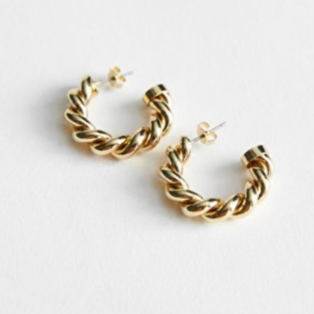 & Other Stories Gold Twisted Hoop Earring - Picture 2 of 2